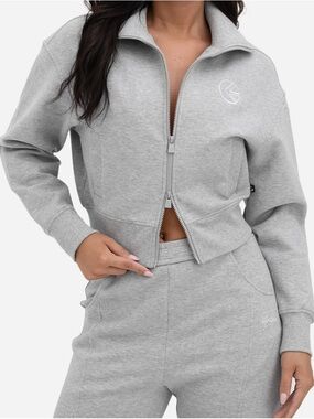ethika Cropped Double Zip Jacket in light grey